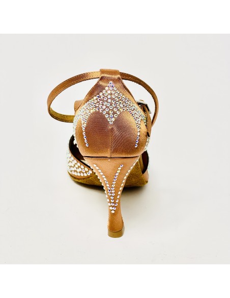 Scarpa da ballo donna latino americano ballo da sala liscio tango memory raso carne strass suola bufalo tacco 90 stiletto