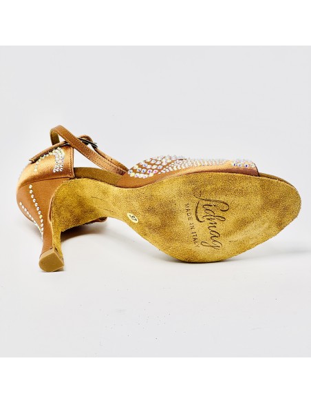 Scarpa da ballo donna latino americano ballo da sala liscio tango memory raso carne strass suola bufalo tacco 90 stiletto