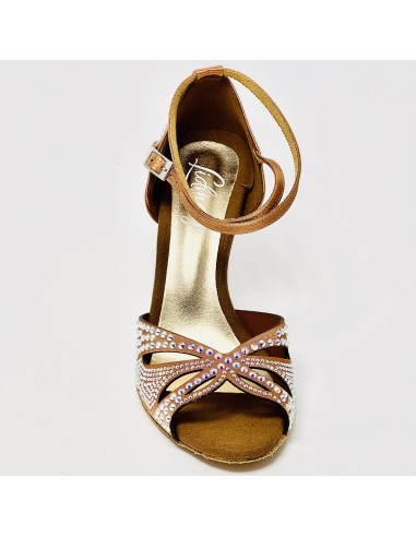 Scarpa da ballo donna latino americano ballo da sala liscio tango memory raso carne strass suola bufalo tacco 90 stiletto