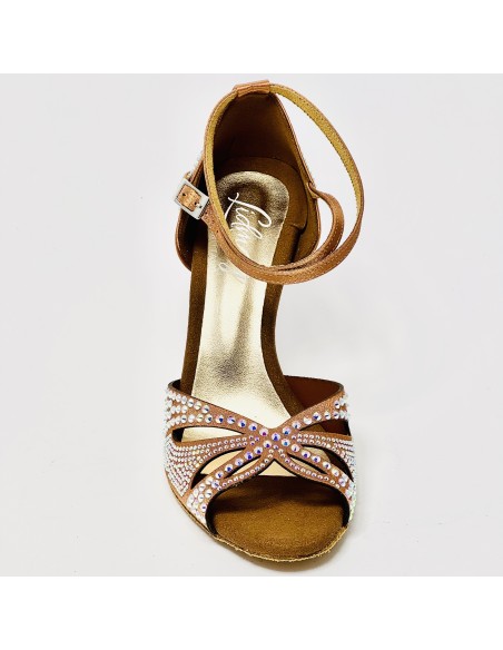 Scarpa da ballo donna latino americano ballo da sala liscio tango memory raso carne strass suola bufalo tacco 90 stiletto