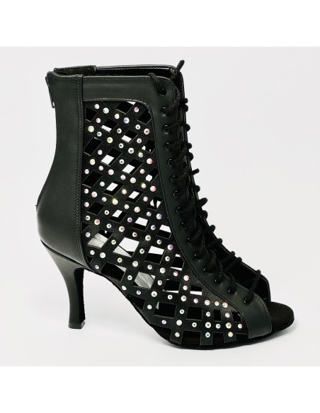 Stivaletto da ballo donna latino americano salsa bachata kizomba heels pelle raso nero strass suola bufalo tacco 85 stiletto