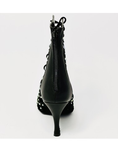 Stivaletto da ballo donna latino americano salsa bachata kizomba heels pelle raso nero strass suola bufalo tacco 85 stiletto