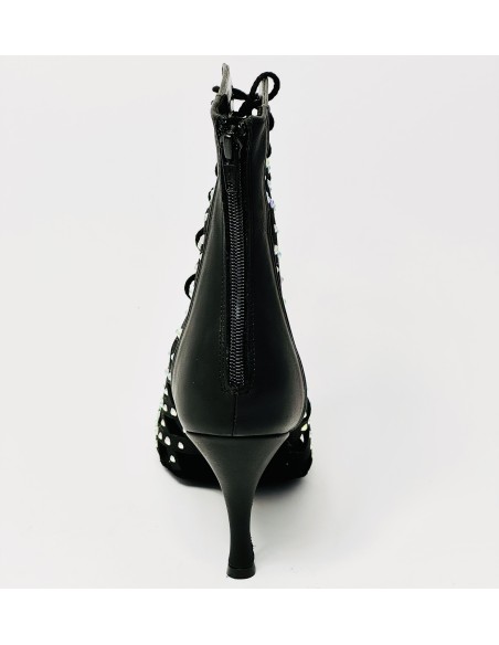 Stivaletto da ballo donna latino americano salsa bachata kizomba heels pelle raso nero strass suola bufalo tacco 85 stiletto