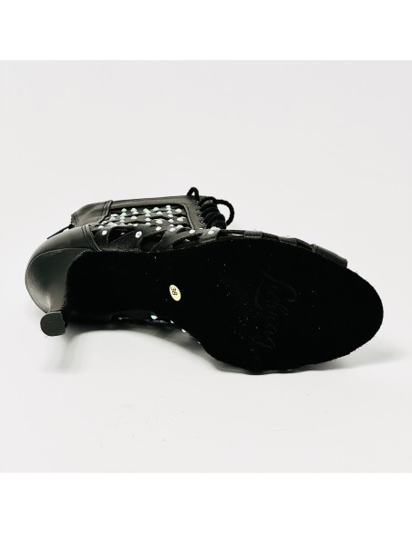 Stivaletto da ballo donna latino americano salsa bachata kizomba heels pelle raso nero strass suola bufalo tacco 85 stiletto