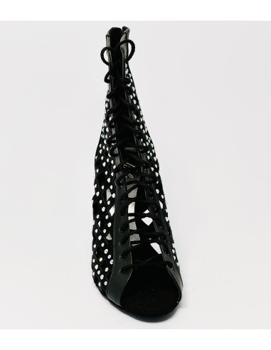 Stivaletto da ballo donna latino americano salsa bachata kizomba heels pelle raso nero strass suola bufalo tacco 85 stiletto