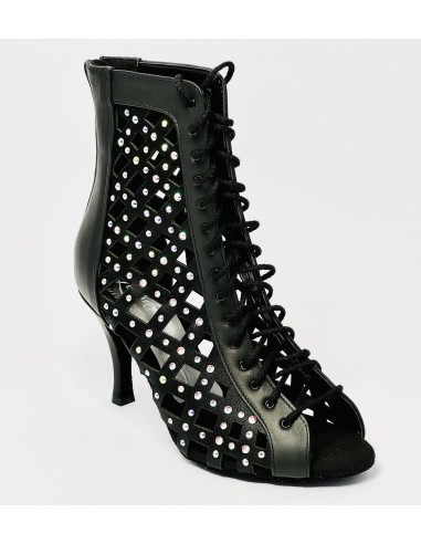 Stivaletto da ballo donna latino americano salsa bachata kizomba heels pelle raso nero strass suola bufalo tacco 85 stiletto