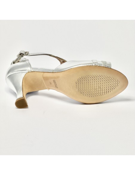 Scarpa da ballo donna latino americano ballo da sala liscio pelle glitter argento suola cuoio tacco 70 rocchetto