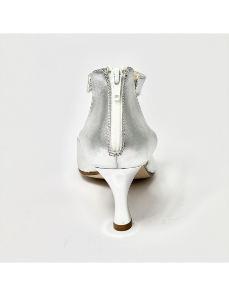 Scarpa da ballo donna latino americano ballo da sala liscio tomaia argento suola cuoio tacco 80