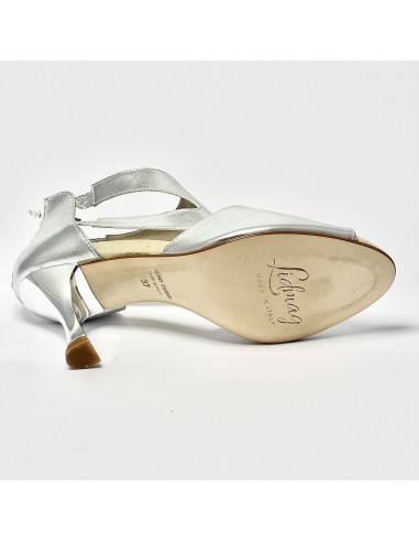 Scarpa da ballo donna latino americano ballo da sala liscio tomaia argento suola cuoio tacco 80