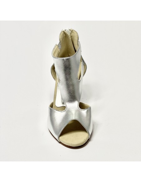 Scarpa da ballo donna latino americano ballo da sala liscio tomaia argento suola cuoio tacco 80