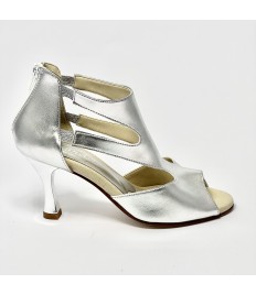 Scarpa da ballo donna latino americano ballo da sala liscio tomaia argento suola cuoio tacco 80