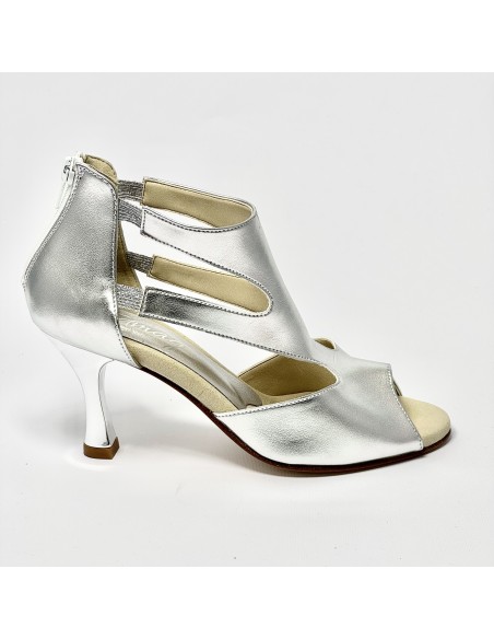 Scarpa da ballo donna latino americano ballo da sala liscio tomaia argento suola cuoio tacco 80