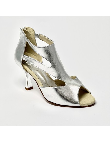 Scarpa da ballo donna latino americano ballo da sala liscio tomaia argento suola cuoio tacco 80