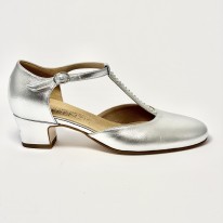Scarpa da ballo donna ballo da sala liscio standard pelle argento suola cuoio pomiciato tacco 30 largo