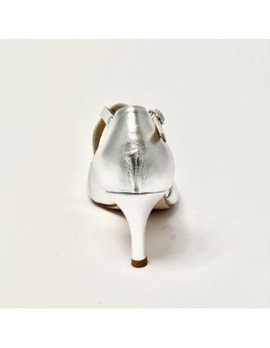 Scarpa da ballo donna tango argentino latino americano liscio da sala spuntata pelle argento suola cuoio tacco 70 sottile