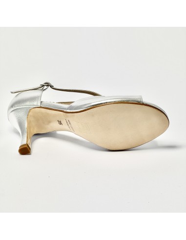 Scarpa da ballo donna tango argentino latino americano liscio da sala spuntata pelle argento suola cuoio tacco 70 sottile