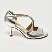 Scarpa da ballo donna tango argentino latino americano liscio da sala spuntata pelle argento suola cuoio tacco 70 sottile