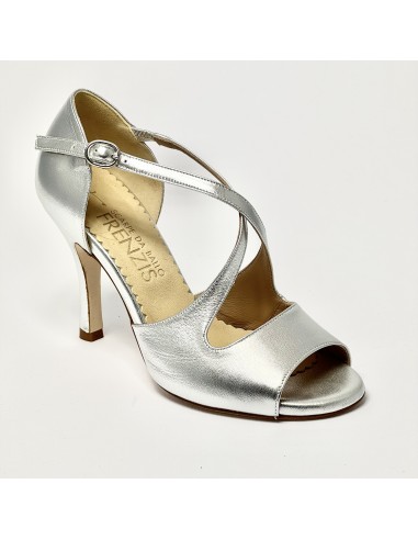 Scarpa da ballo donna tango argentino latino americano liscio da sala spuntata pelle argento suola cuoio tacco 90 sottile