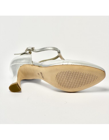 Scarpa da ballo donna liscio da sala standard punta chiusa pelle argento suola cuoio tacco 70 rocchetto