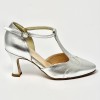 Scarpa da ballo donna liscio da sala standard punta chiusa pelle argento suola cuoio tacco 70 rocchetto