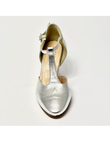 Scarpa da ballo donna liscio da sala standard punta chiusa pelle argento suola cuoio tacco 70 rocchetto