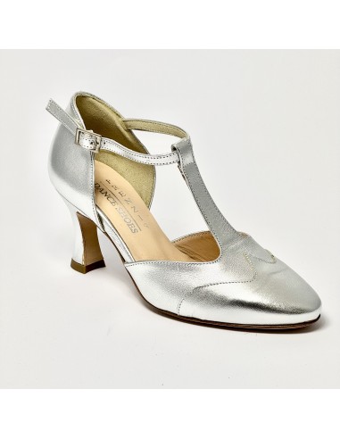 Scarpa da ballo donna liscio da sala standard punta chiusa pelle argento suola cuoio tacco 70 rocchetto