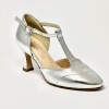 Scarpa da ballo donna liscio da sala standard punta chiusa pelle argento suola cuoio tacco 70 rocchetto