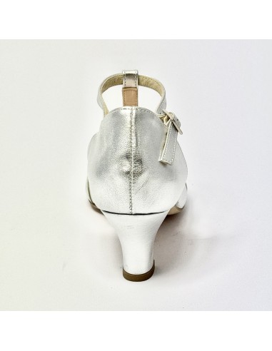 Scarpa da ballo donna liscio da sala standard punta chiusa pelle argento suola cuoio tacco 50