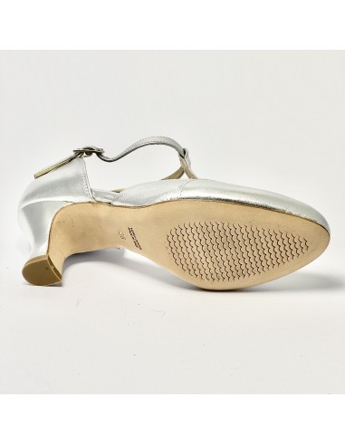 Scarpa da ballo donna liscio da sala standard punta chiusa pelle argento suola cuoio tacco 50