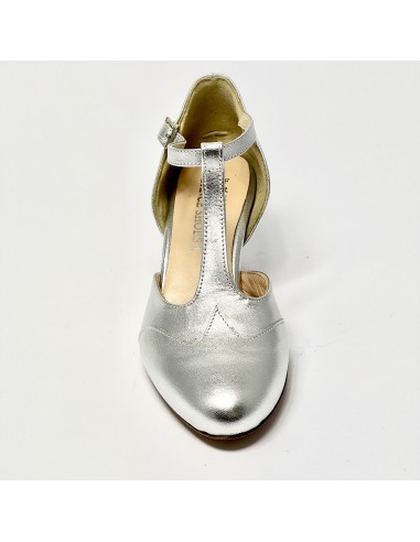Scarpa da ballo donna liscio da sala standard punta chiusa pelle argento suola cuoio tacco 50