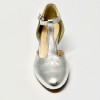 Scarpa da ballo donna liscio da sala standard punta chiusa pelle argento suola cuoio tacco 50