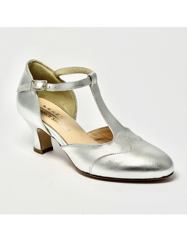Scarpa da ballo donna liscio da sala standard punta chiusa pelle argento suola cuoio tacco 50