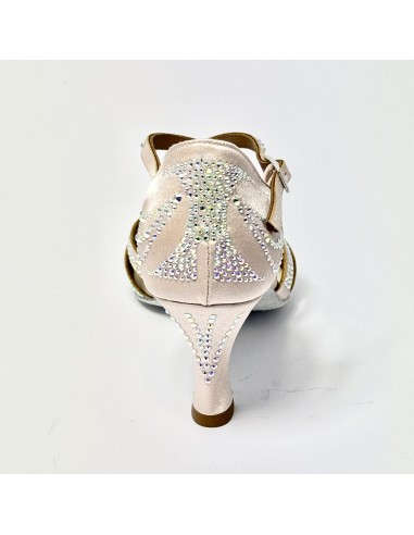Scarpa da ballo donna latino americano ballo da sala liscio raso cipria strass boreali suola bufalo tacco 70 rocchetto