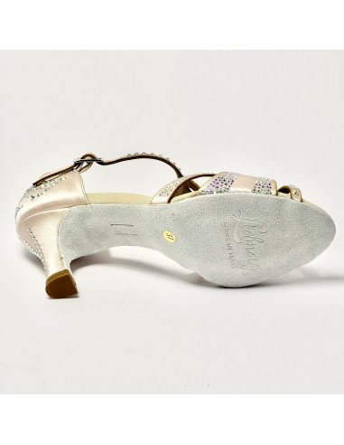 Scarpa da ballo donna latino americano ballo da sala liscio raso cipria strass boreali suola bufalo tacco 70 rocchetto