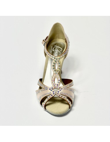 Scarpa da ballo donna latino americano ballo da sala liscio raso cipria strass boreali suola bufalo tacco 70 rocchetto