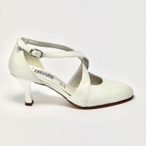 Scarpa da ballo donna ballo da sala liscio cerimonia sposa pelle bianco perlato suola cuoio pomiciato tacco 65 rocchetto
