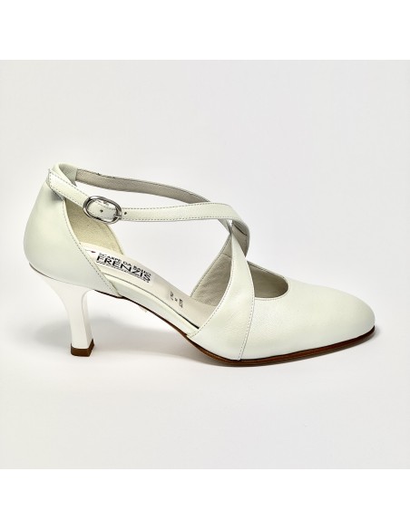 Scarpa da ballo donna ballo da sala liscio cerimonia sposa pelle bianco perlato suola cuoio pomiciato tacco 65 rocchetto