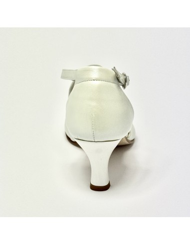 Scarpa da ballo donna ballo da sala liscio cerimonia sposa pelle bianco perlato suola cuoio pomiciato tacco 65 rocchetto