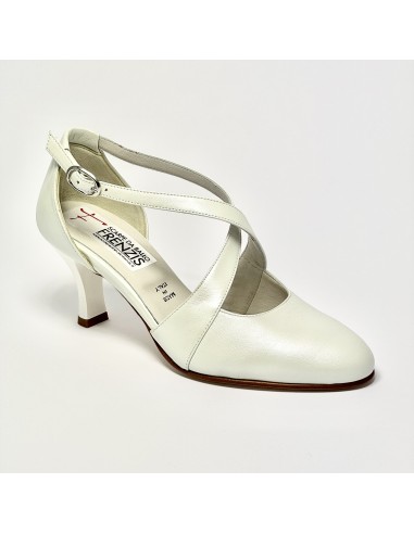 Scarpa da ballo donna ballo da sala liscio cerimonia sposa pelle bianco perlato suola cuoio pomiciato tacco 65 rocchetto