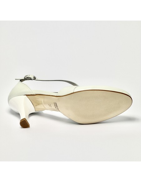 Scarpa da ballo donna ballo da sala liscio cerimonia sposa pelle bianco perlato suola cuoio pomiciato tacco 65 rocchetto