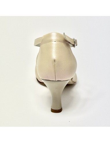 Scarpa da ballo donna ballo da sala liscio cerimonia sposa memory pelle avorio perlato suola cuoio pomiciato tacco 65 rocchetto