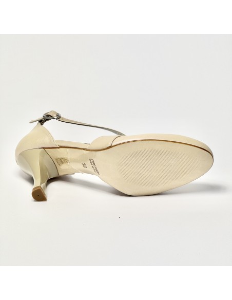 Scarpa da ballo donna ballo da sala liscio cerimonia sposa memory pelle avorio perlato suola cuoio pomiciato tacco 65 rocchetto