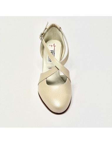 Scarpa da ballo donna ballo da sala liscio cerimonia sposa memory pelle avorio perlato suola cuoio pomiciato tacco 65 rocchetto
