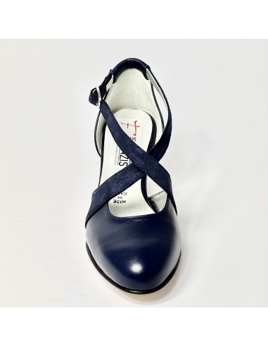 Scarpa da ballo donna ballo da sala liscio latino tango pelle e nabuk polvere blu suola cuoio pomiciato tacco 50