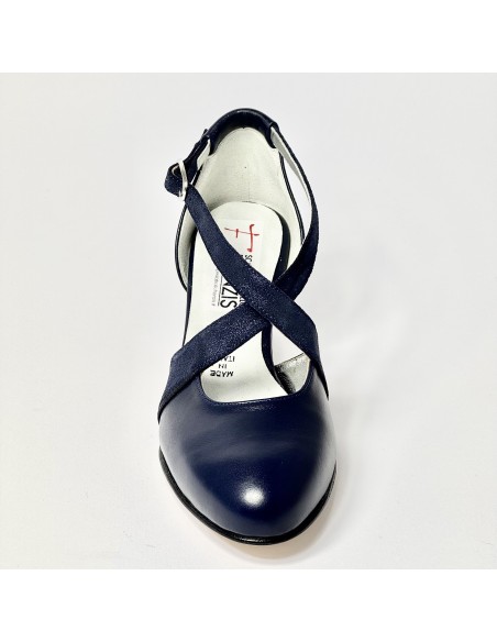 Scarpa da ballo donna ballo da sala liscio latino tango pelle e nabuk polvere blu suola cuoio pomiciato tacco 50