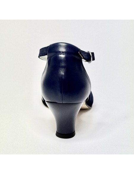 Scarpa da ballo donna ballo da sala liscio latino tango pelle e nabuk polvere blu suola cuoio pomiciato tacco 50