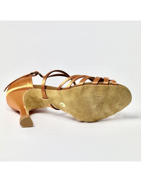 Scarpa da ballo latino americano liscio da sala raso rame suola bufalo tacco 80 rocchetto