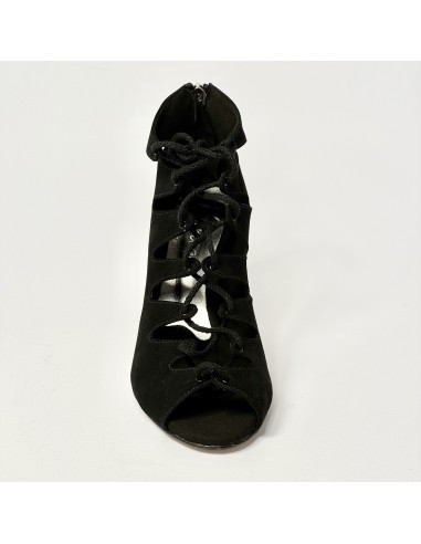 Scarpa da ballo donna latino americano liscio da sala camoscio nero suola cuoio tacco 80 rocchetto