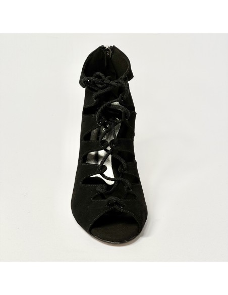 Scarpa da ballo donna latino americano liscio da sala camoscio nero suola cuoio tacco 80 rocchetto