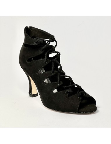 Scarpa da ballo donna latino americano liscio da sala camoscio nero suola cuoio tacco 80 rocchetto